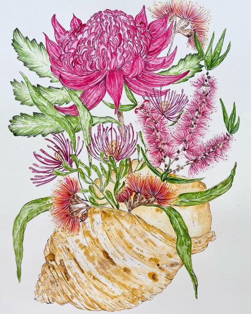 Waratah Wild Flowers Mermaid Vase Art Print